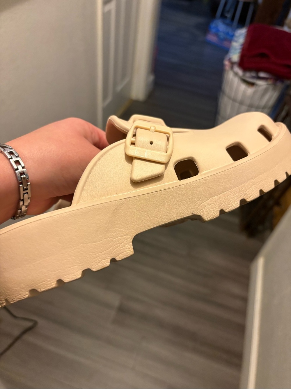 Free People Karlie Beige Slip-On Buckle Clogs - Picture 3 of 4